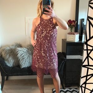 Express maroon and cream lace dress